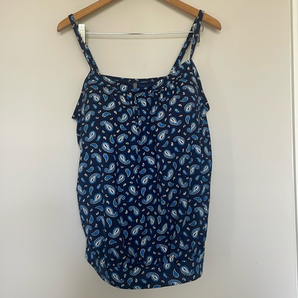 Lands End Blue Paisley Tankini Top EUC
